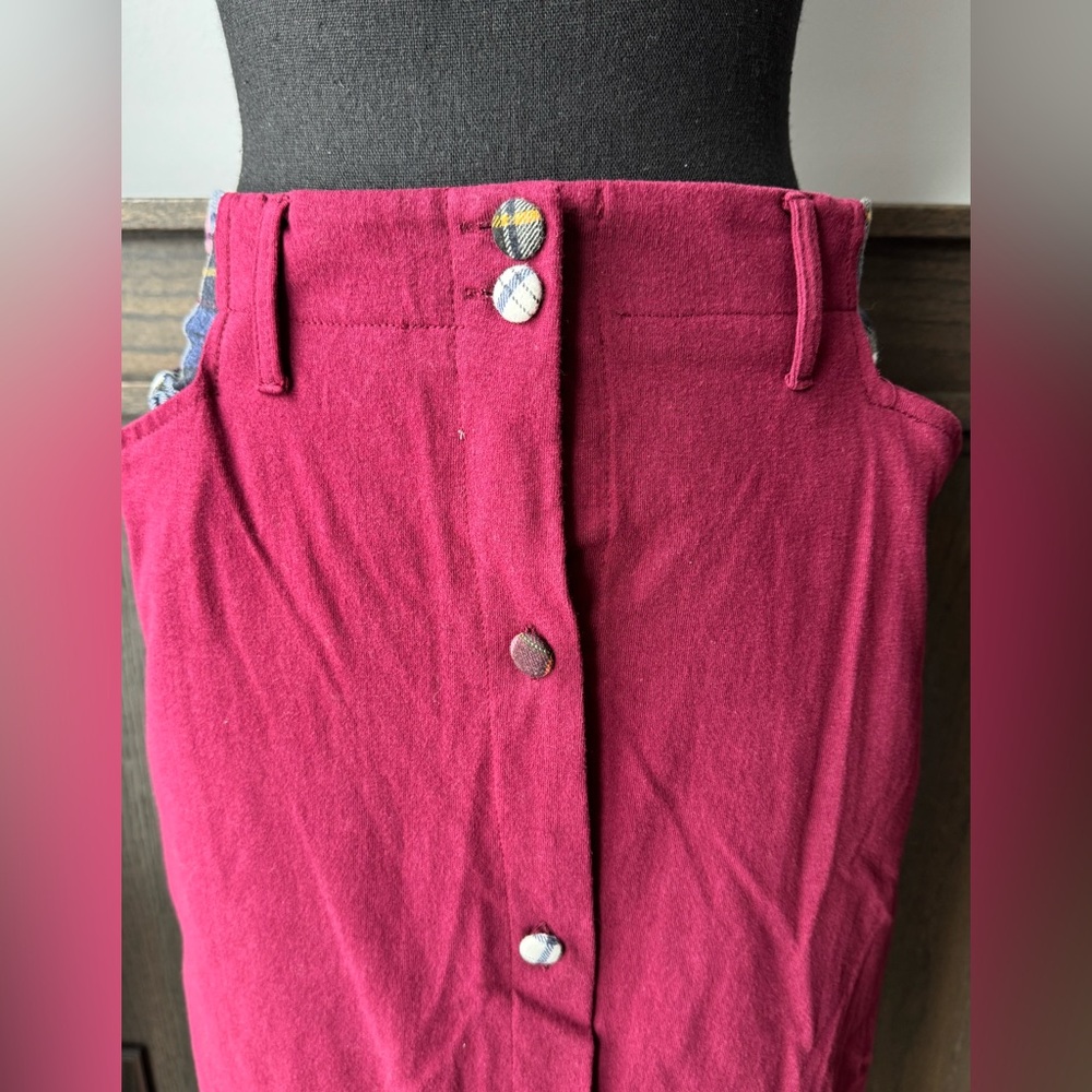 Capacity Vintage 90s Cottagecore Button-Front Pencil Skirt in Rich Red plaid M - Picture 2 of 10